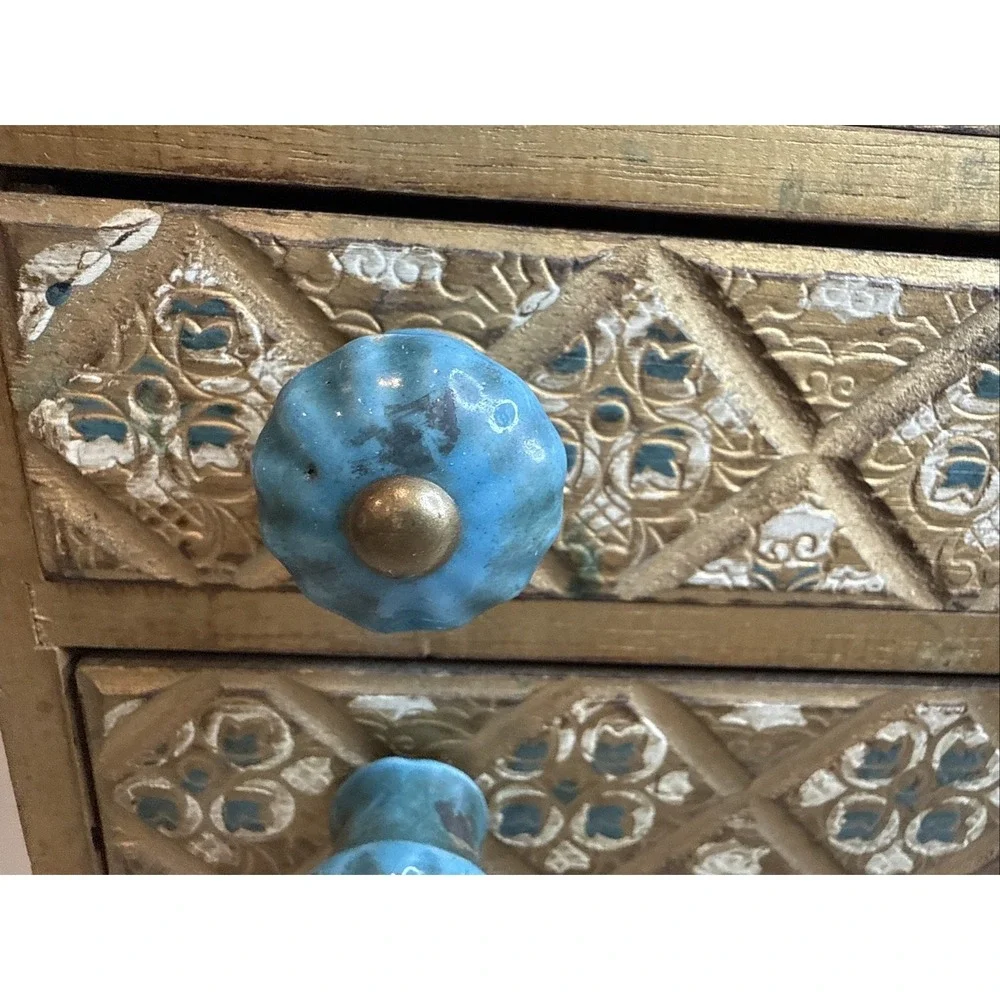 VTG Florentine Style Wooden Jewelry chest 4 Drawer Design Estate Ceramic Knobs